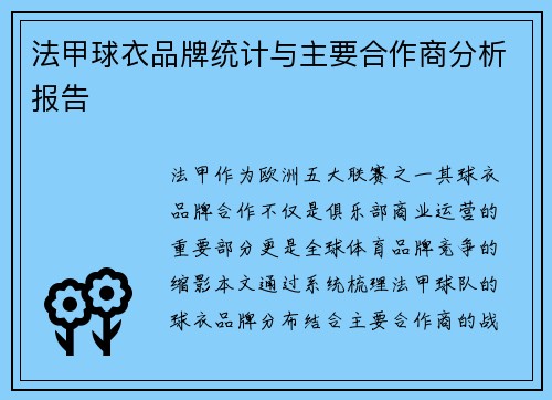 法甲球衣品牌统计与主要合作商分析报告